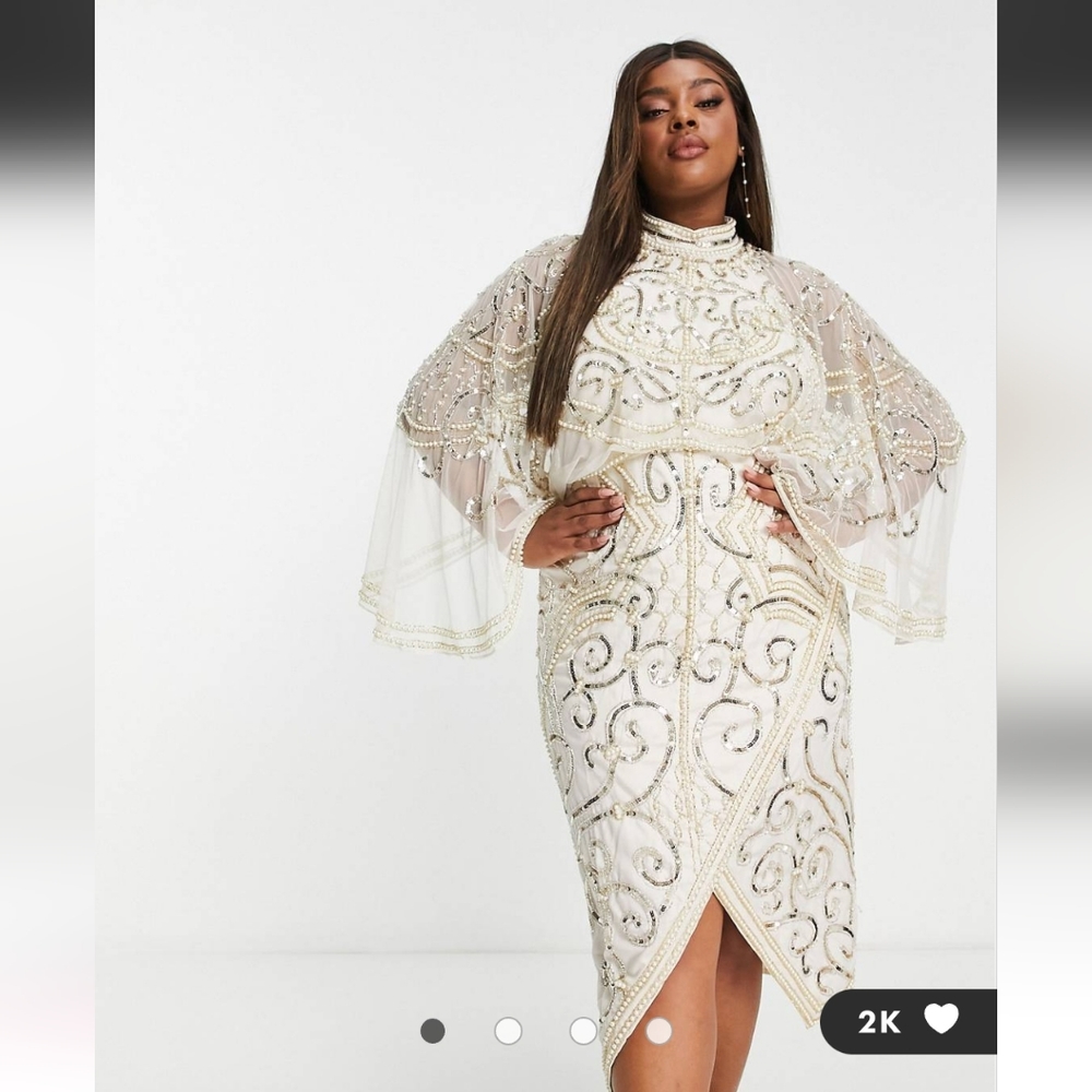 ASOS DESIGN Curve pearl embellished midi dress in white